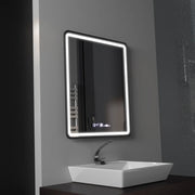 Téglalap alakú LED-es tükör, 75x90 cm, Favola MotionGlow Marcello, Páramentesítő rendszer, Óra és hőmérő, szabályozható