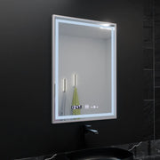 Négyszögletű LED-es tükör, 60x80 cm, Verite Imperial Silver Motion Glow Marcello, páramentesítő rendszer, óra és hőmérő, szabályozható tükrök Marcello alapértelmezett cím Alessandro Design