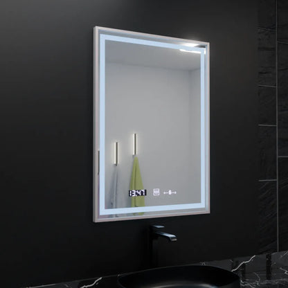 Négyszögletű LED-es tükör, 60x80 cm, Verite Imperial Silver Motion Glow Marcello, páramentesítő rendszer, óra és hőmérő, szabályozható tükrök Marcello alapértelmezett cím Alessandro Design