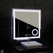 Négyszögletű LED-es tükör, 80x80 cm, Souverain MotionGlow Marcello, páramentesítő rendszer, óra és hőmérő, kozmetikai nagyító, szabályozható Marcello tükrök alapértelmezett cím Alessandro Design
