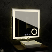 Négyszögletű LED-es tükör, 80x80 cm, Souverain MotionGlow Marcello, páramentesítő rendszer, óra és hőmérő, kozmetikai nagyító, szabályozható Marcello tükrök alapértelmezett cím Alessandro Design