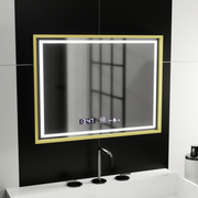 Téglalap alakú LED-es tükör, 80x60 cm, Verite Royale Gold MotionGlow Marcello, páramentesítő rendszer, óra és hőmérő, szabályozható tükrök Marcello alapértelmezett cím Alessandro Design