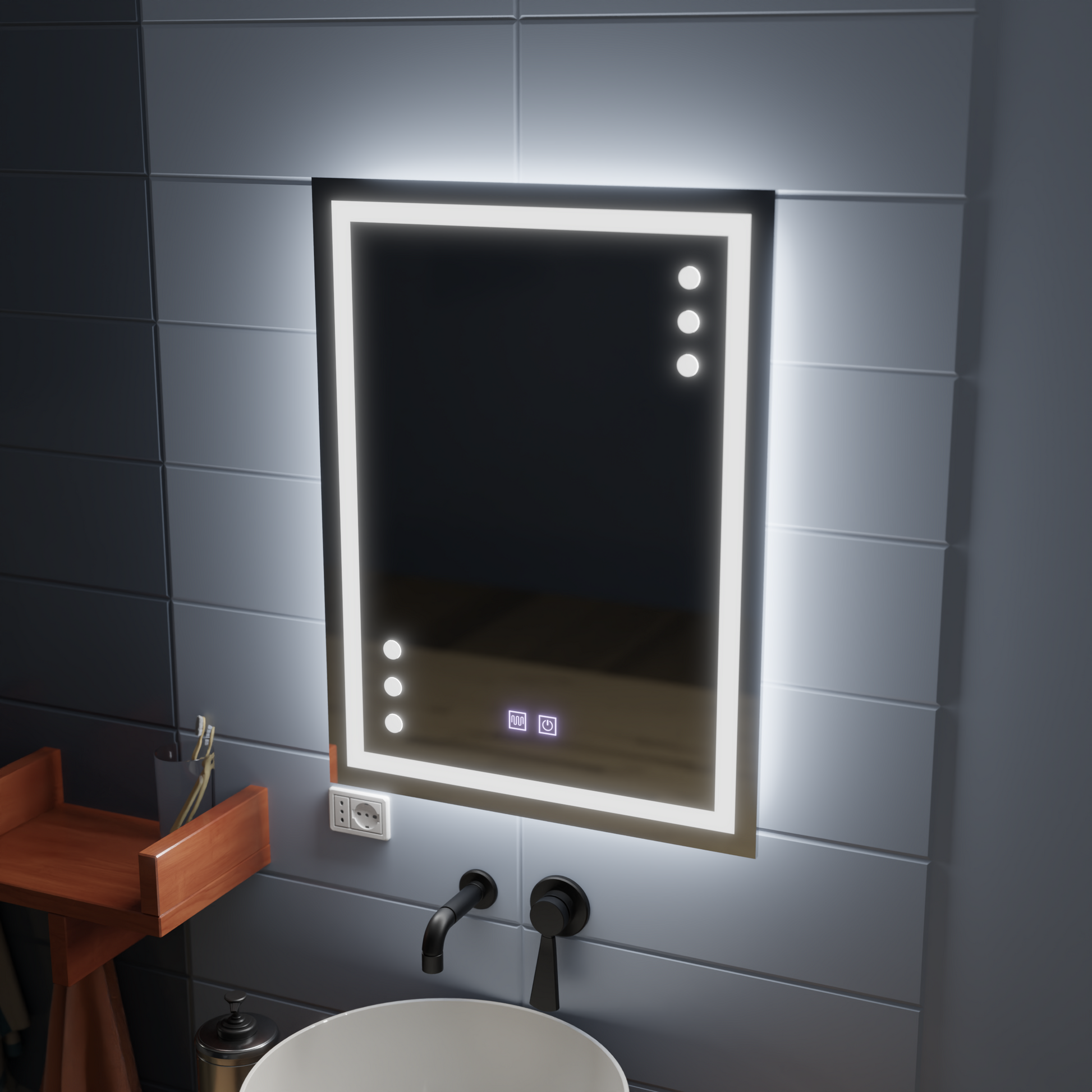 Mirror LED Touch Infima Demist System 60X80cm Tükrök Korman E Alapértelmezett cím Alessandro Design