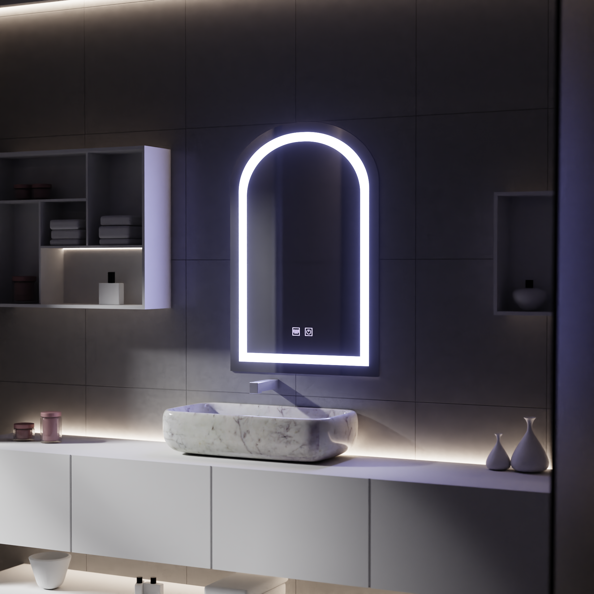 LED érintőtükör páramentesítő funkcióval, 80x50 cm-es tükrök Korman E Alapértelmezett cím Alessandro Design