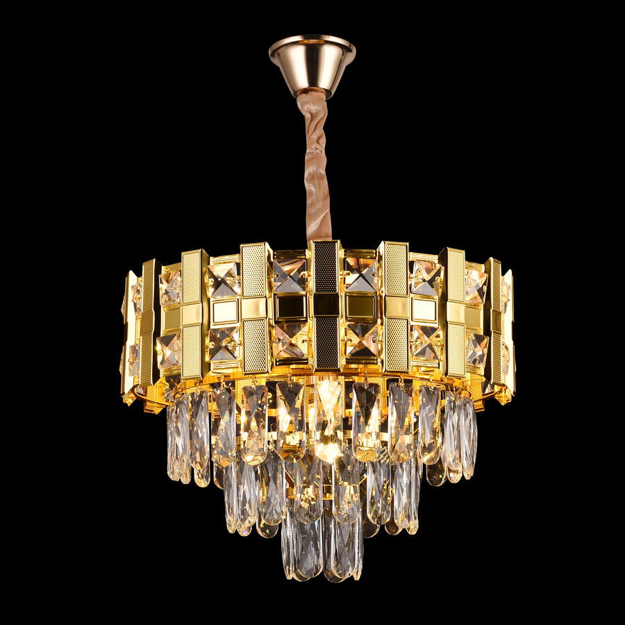 Candelabru Cristal BRAN Nobile 5xE14, Diametru 40cm, Auriu Lucios, Inaltime Reglabila Candelabre Cristal Default Title Alessandro Design