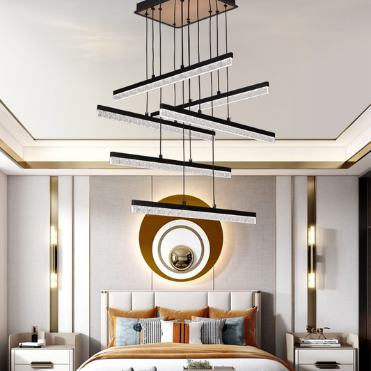 Lustra LED Suspendata cu Telecomanda, STRATA, 6 elemente, 82W, Lumina 3000/4000/6000K, Negru, Inaltime Reglabila Lustre LED cu Telecomanda Default Title Alessandro Design