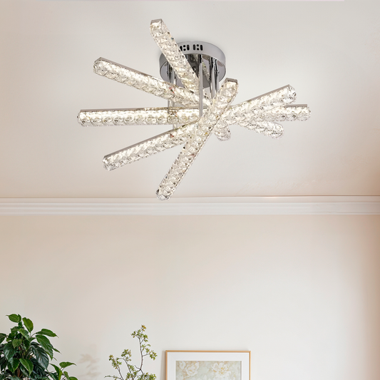 LED csillár távirányítóval LUELLA 79W 5 elemes, Lineáris, Hideg/Meleg/Semleges fény, Szabályozható, Ezüst kristály LED csillár Alapértelmezett cím Alessandro Design