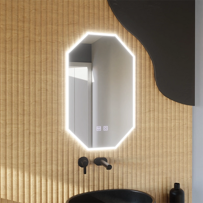 Sokszögű LED tükör E43S/50X80, Fény és páramentesítő rendszer, 50X80cm