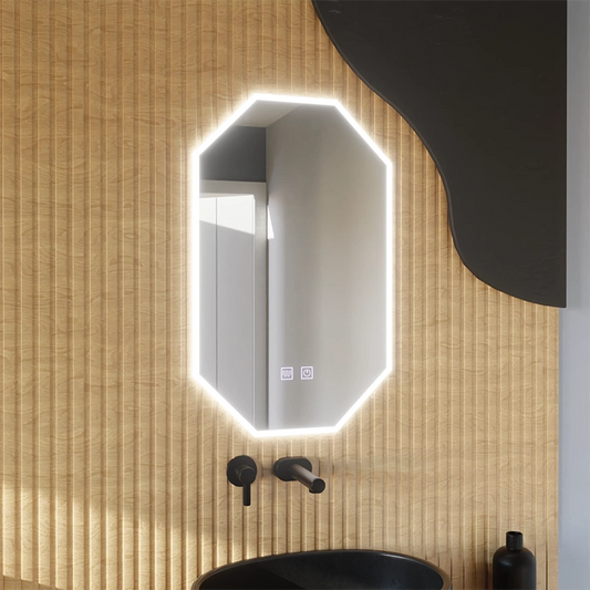 Sokszögű LED tükör E43S/50X80, Fény és páramentesítő rendszer, 50X80cm