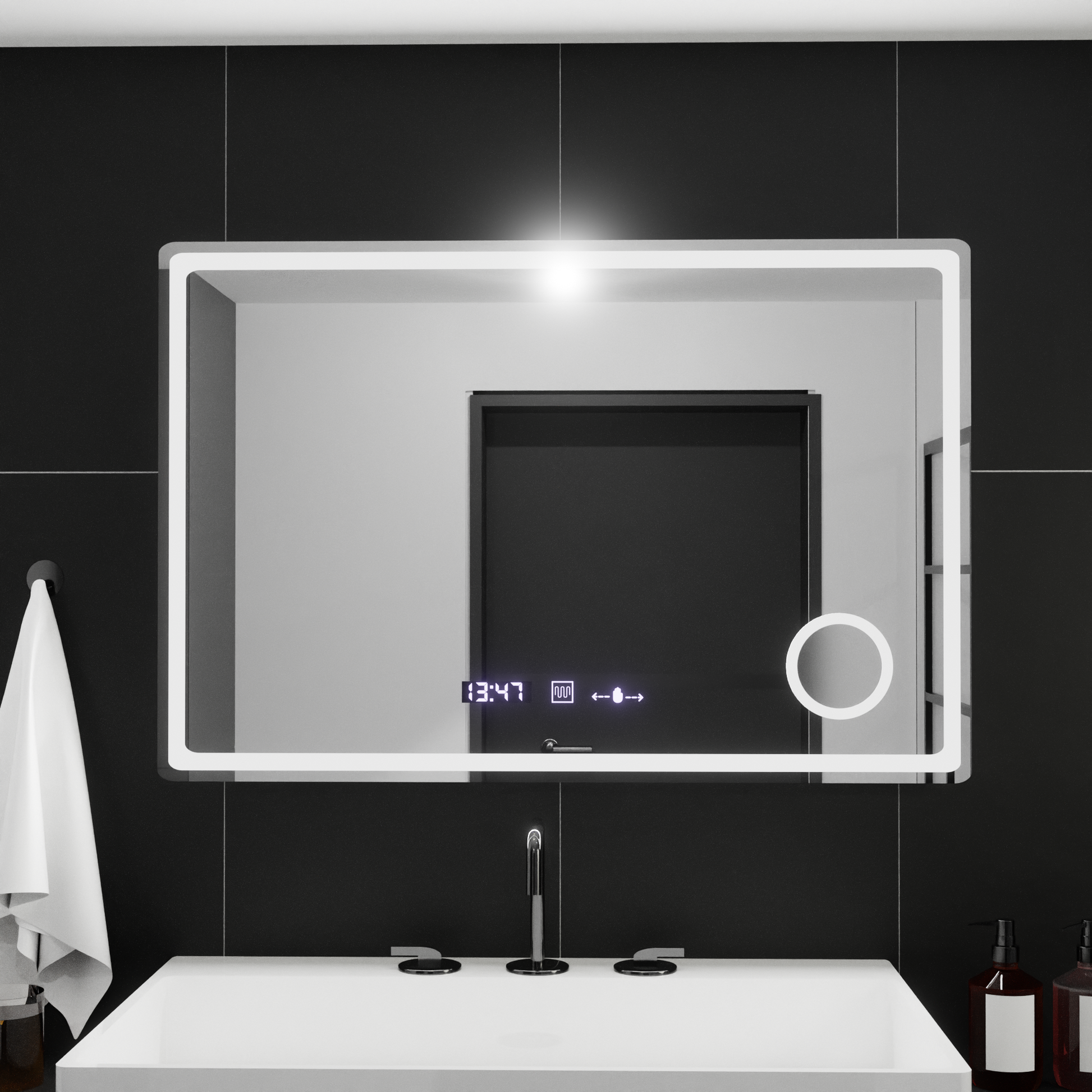Oglinda LED Rectangulara, 90x60cm, Velour MotionGlow Marcello, Sistem Dezaburire, Ceas & Termometru, Lupa Cosmetica, Dimabila Oglinzi Marcello Default Title Alessandro Design