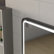 Ulrich LED Touch Mirror páramentesítő rendszer, óra és hőmérséklet 75x90 cm fekete keret szálcsiszolt kozmetikai nagyító tükrök Korman S alapértelmezett cím Alessandro Design