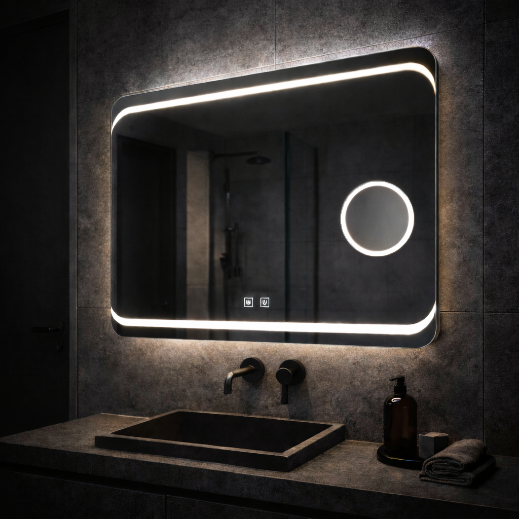 Téglalap alakú LED tükör, 80x60 cm, Stella Touch, Páramentesítő rendszer Tükrök Korman E Alapértelmezett cím Alessandro Design