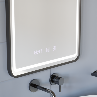 Mirror LED Touch LUCIDA páramentesítő rendszer, óra és hőmérséklet 60x80 cm keret Fekete csiszolt tükrök Korman S alapértelmezett cím Alessandro Design