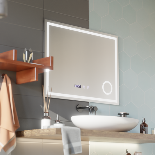 LED érintőtükör NIVERA páramentesítő rendszer, óra és hőmérséklet 80x60 cm kozmetikai nagyító tükrök Korman S alapértelmezett cím Alessandro Design