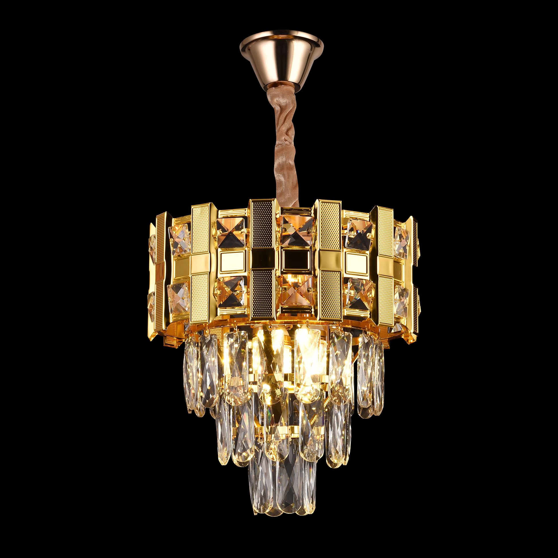Candelabru Cristal BRAN Petito 3xE14, Diametru 30cm, Auriu Lucios, Inaltime Reglabila Candelabre Cristal Default Title Alessandro Design