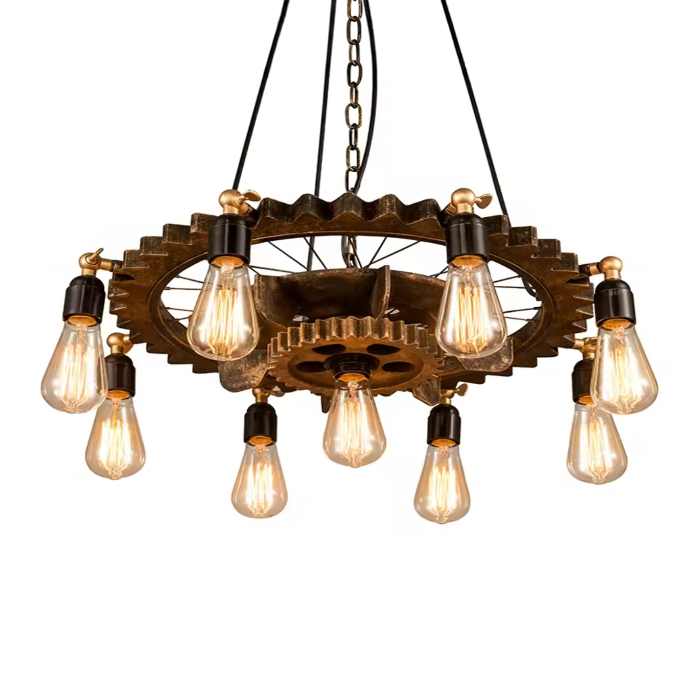 Lustra Vintage cu Franghie LV591/9BK, 9xE27 Lemn Inchis Lustre Vintage Default Title Alessandro Design
