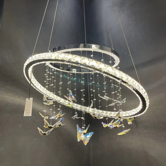 Lustra LED suspendata cu telecomanda si cristal 50W, 2 Cercuri, lumina Rece/Calda/Neutra, Dimabila, Crom Lucios, Inaltime Reglabila Lustre LED cu Telecomanda Default Title Alessandro Design