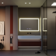 Négyszögletű LED-es tükör 120x80cm Vérité MotionGlow Marcello, páramentesítő rendszer, óra és hőmérő, szabályozható tükrök Marcello alapértelmezett cím Alessandro Design