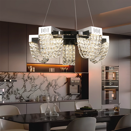 LED kristálycsillár 15W, CC370/500CH, átmérő 50cm, fényes króm, meleg, semleges hideg fény 3000K/4000K/6000K állítható magasságú, fém és kristály