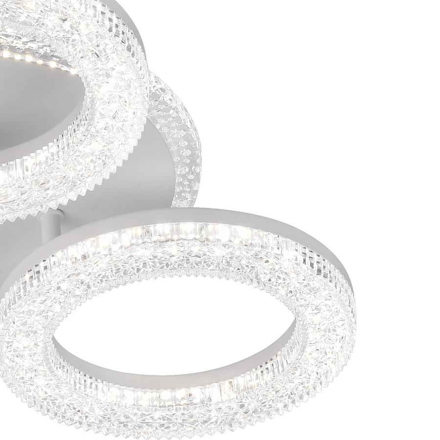 FREJA LED csillár távirányítóval, 50W, 3000K/4000K/6000K, szabályozható, fehér, kristályok, 3 kör LED-es csillárok távirányítóval Alapértelmezett cím Alessandro Design