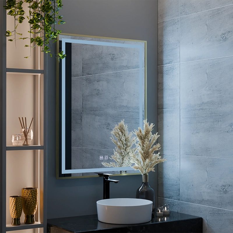 RAYNA Touch LED tükör, 60x80 cm, Páramentesítő funkció, Szúrt arany keret