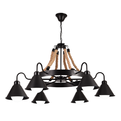 Lustra Vintage cu Franghie LV584/6BK, 6xE27 Lemn Inchis Lustre Vintage Default Title Alessandro Design