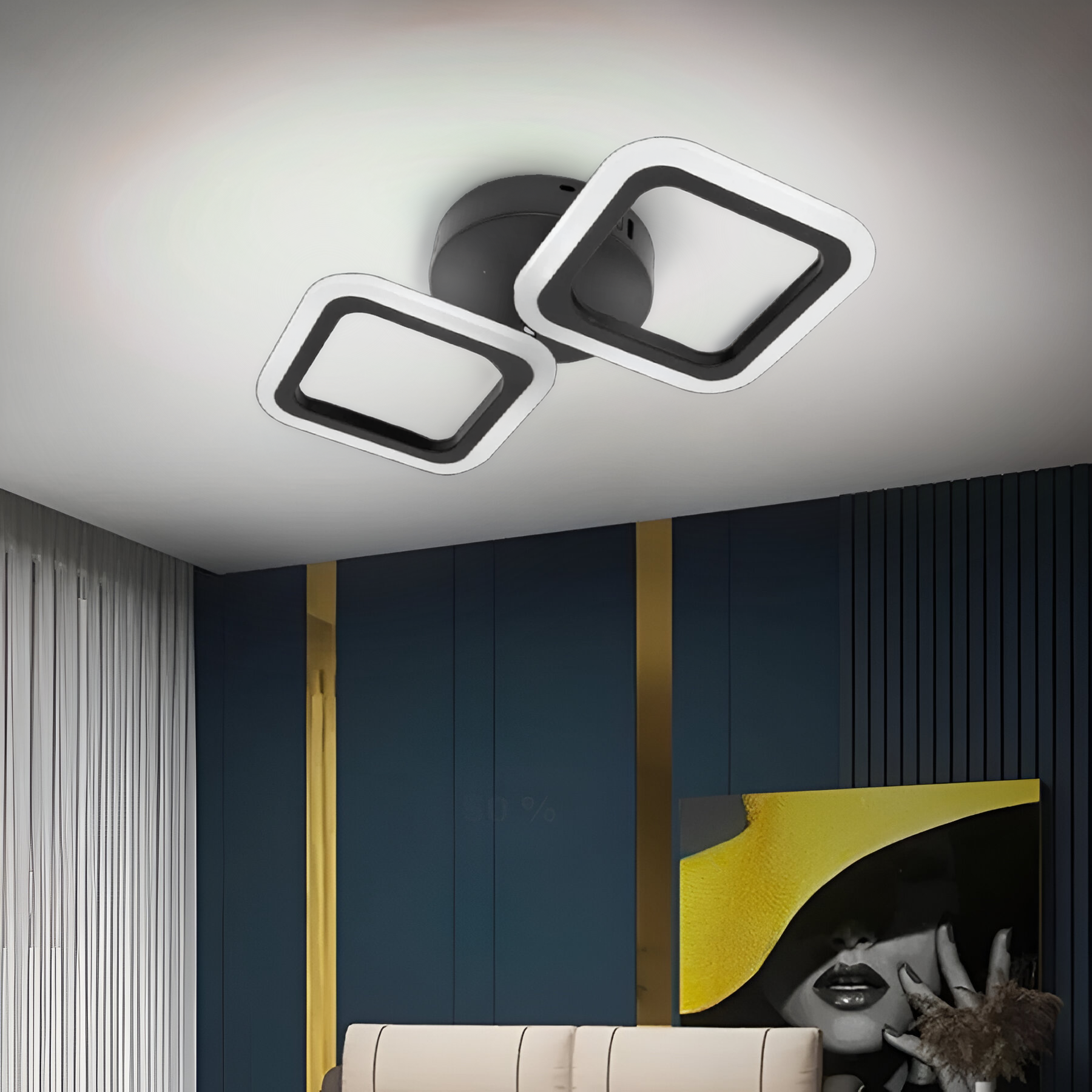 LED csillár PULSARIS 27W, 2 négyzet, hideg/meleg/semleges fény, fekete LED csillárok Alapértelmezett cím Alessandro Design
