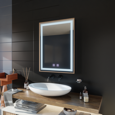 LED Touch Kariri tükör, 60x80 cm, Demist funkció, Rose Gold szálcsiszolt keret