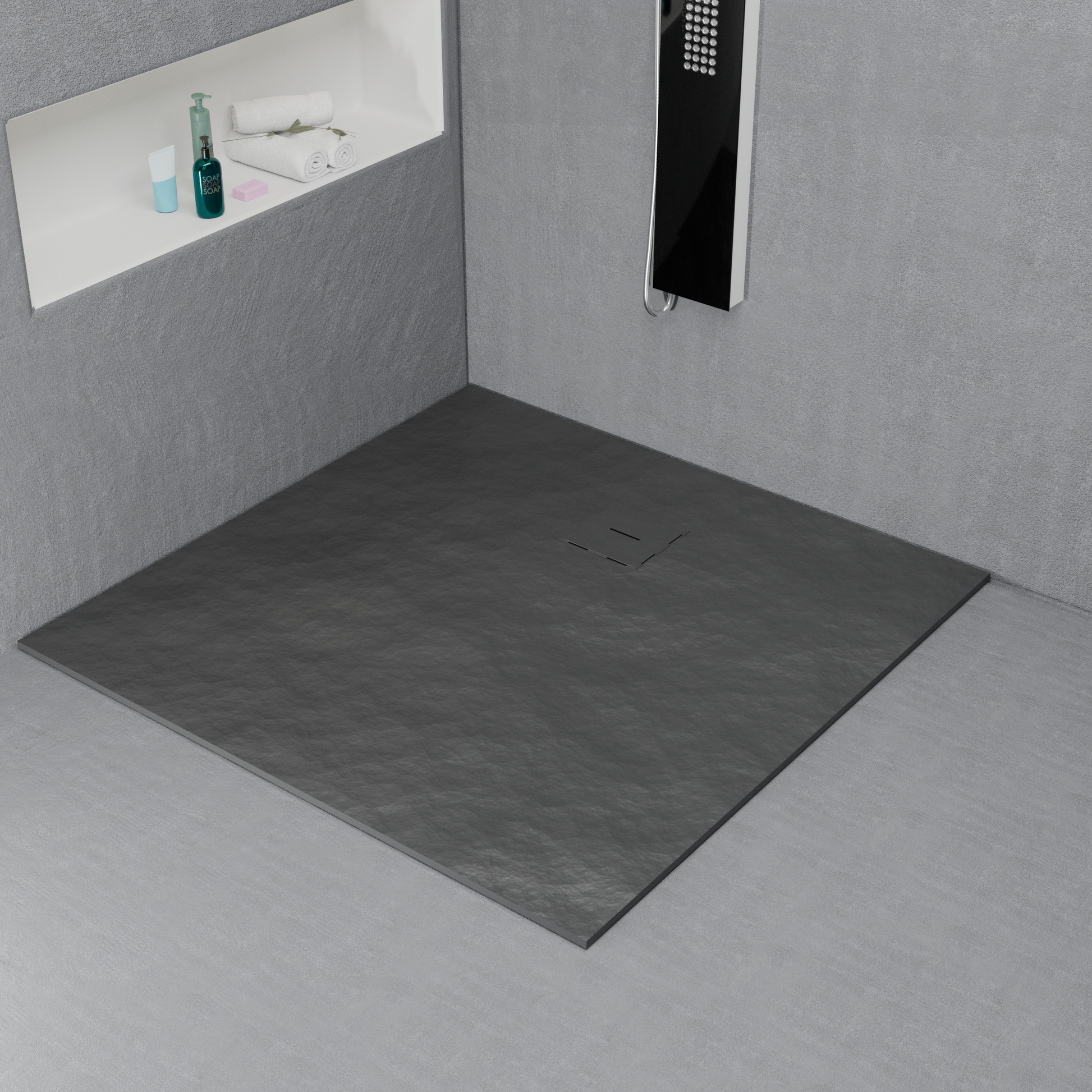 Négyzet alakú zuhanytálca 90x90 cm, vékony 3 cm, sötétszürke Otthon és kert Alapértelmezett cím Alessandro Design