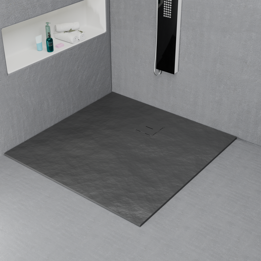 Négyzet alakú zuhanytálca 90x90 cm, vékony 3 cm, sötétszürke Otthon és kert Alapértelmezett cím Alessandro Design