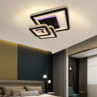 LED csillár távirányítóval és kristály LEILA 88W, 3 négyzet, hideg/meleg/semleges fény, szabályozható, fekete fényes króm LED csillárok távirányítóval Alapértelmezett cím Alessandro Design