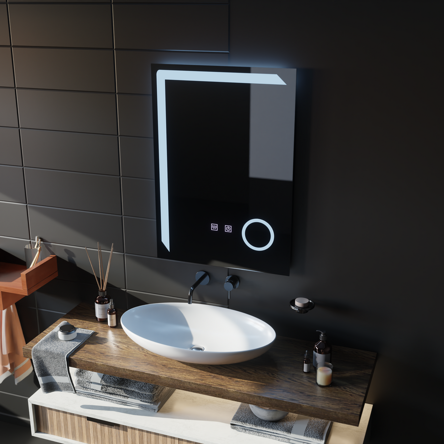 Négyszögletű LED-es tükör, 60x80 cm, Linea Touch, páramentesítő rendszer, szabályozható tükrök Korman E alapértelmezett cím Alessandro Design
