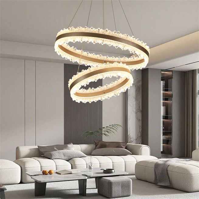 Lustra LED suspendata cu Telecomanda NIVALIS Duo 127W, Cercuri 60x80cm, lumina Rece/Calda/Neutra, Dimabila,Inaltime Reglabila, Auriu Lustre LED cu Telecomanda Default Title Alessandro Design