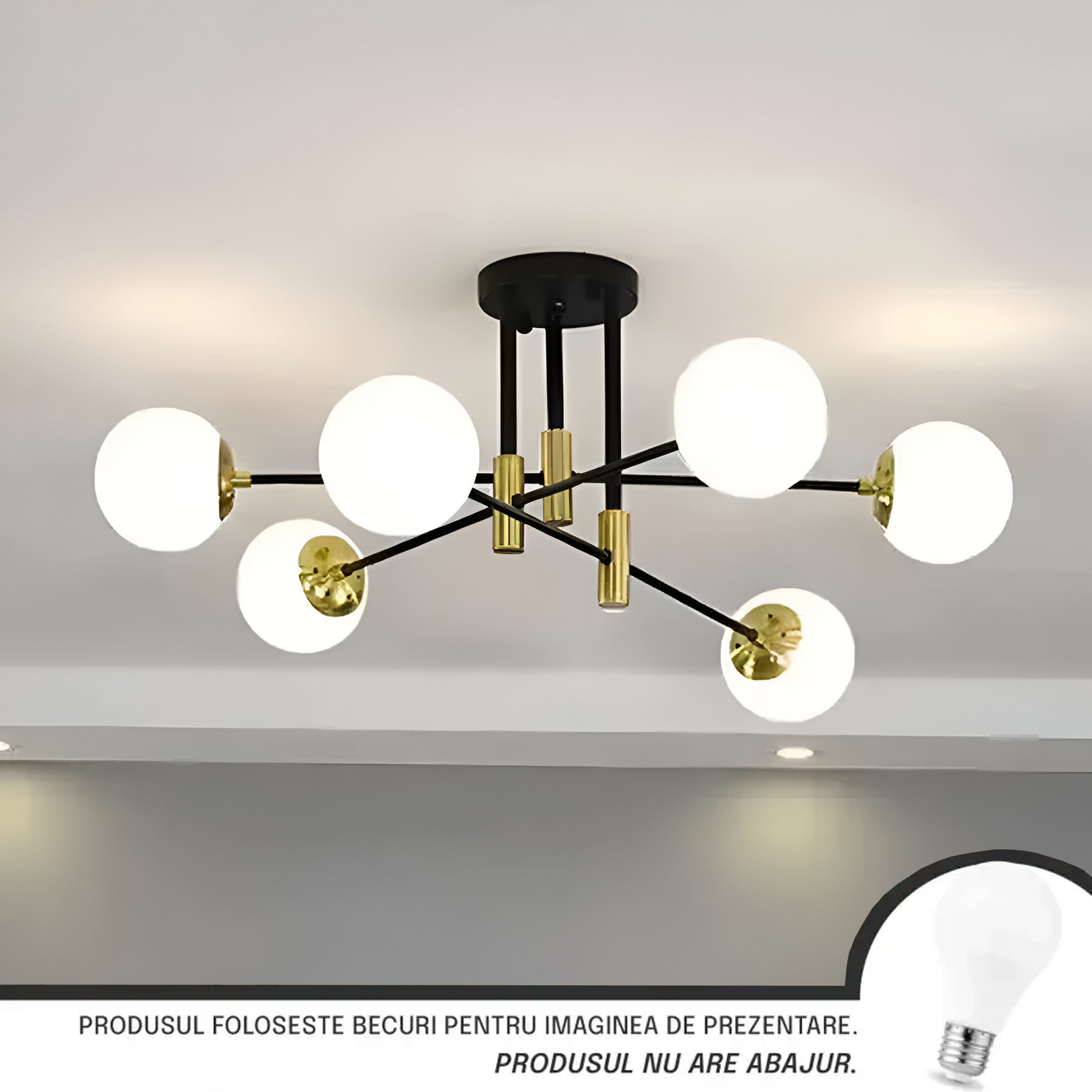 Kerek fehér gömbcsillár, PENTHOUSE Lounge, 6xE27, fekete/arany, fém Modern csillárok Alapértelmezett cím Alessandro Design