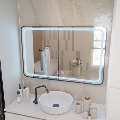 Négyszögletű LED tükör 100x65cm EDGE Touch páramentesítő rendszer, fekete keret
