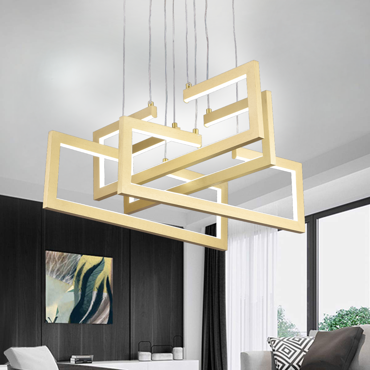 Lustra LED cu telecomanda ,Suspendata 96W, 4 Elemente, lumina Rece/Calda/Neutra, Dimabila, Inaltime Reglabila, Auriu Lustre LED cu Telecomanda Default Title Alessandro Design