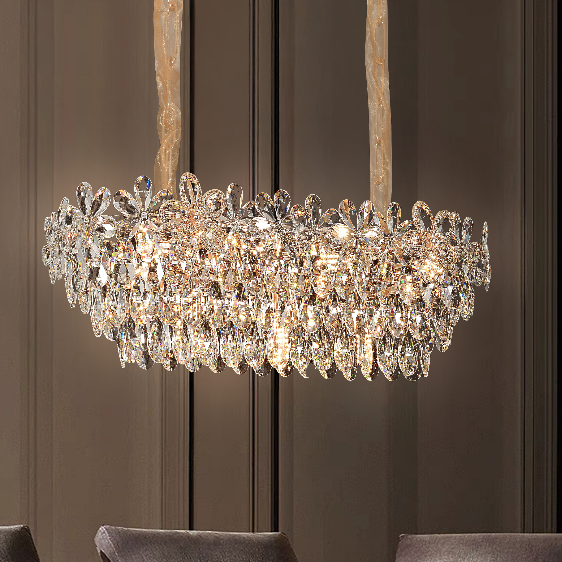 Candelabru Cristal Regalis 11x E14, 80cm, Auriu Lucios, Inaltime Reglabila, Metal si Cristal Candelabre Cristal Default Title Alessandro Design