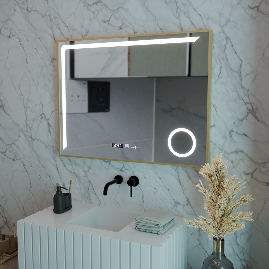 Oglinda LED Senzor MotionGlow Rosalia 80x60 cm Lumina Calda/Rece/Neutra Dimabila Sistem Dezaburire Termometru Ceas Colectia Marcello Funghi Oglinzi Marcello Default Title Alessandro Design