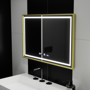 Négyszögletű LED-es tükör, 120x80 cm, Verite Royale Gold MotionGlow Marcello, páramentesítő rendszer, óra és hőmérő, szabályozható tükrök Marcello alapértelmezett cím Alessandro Design