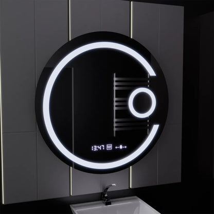 LED kerek tükör, 22 W, 70 cm, Visio MotionGlow Marcello, páramentesítő rendszer, óra és hőmérő, kozmetikai nagyító, szabályozható Marcello tükrök alapértelmezett cím Alessandro Design
