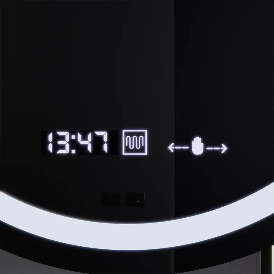 LED kerek tükör, 60 cm, Visio MotionGlow Marcello, páramentesítő rendszer, óra és hőmérő, kozmetikai nagyító, szabályozható tükrök Marcello alapértelmezett cím Alessandro Design