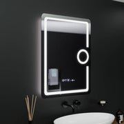 Négyszögletű LED-es tükör, 60x80 cm, Eclat MotionGlow Marcello, óra és hőmérő, páramentesítő rendszer, kozmetikai nagyító, Dimabila tükrök Marcello alapértelmezett cím Alessandro Design