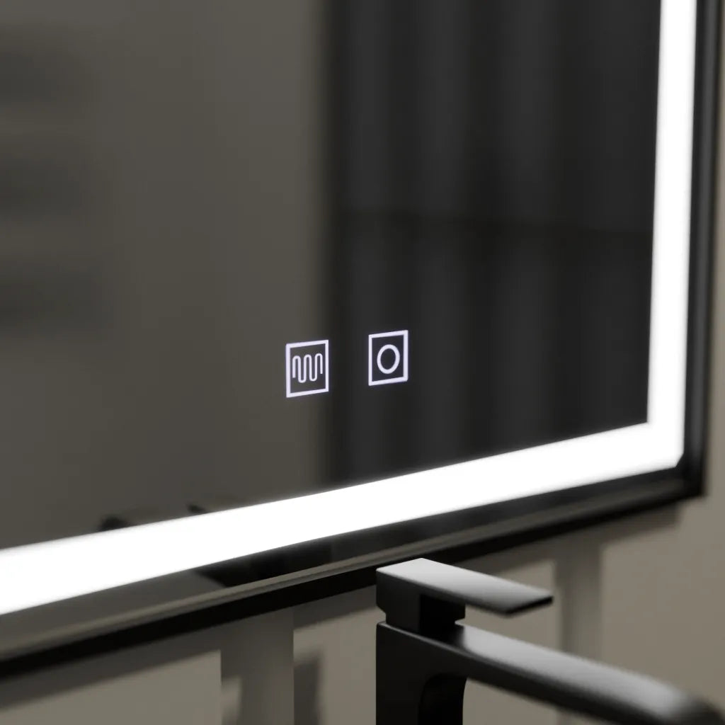 Négyszögletű LED tükör 60x90cm EDGE Touch páramentesítő rendszer, fekete keretű tükrök Korman E alapértelmezett cím Alessandro Design
