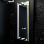 Téglalap alakú LED-es tükör, 45x140 cm, Elena Marcello radarérzékelő, páramentesítő rendszer, óra és hőmérő, Dimabila, öltözködési Couture öltözőtükrök alapértelmezett cím Alessandro Design