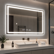 Négyszögletű LED-es tükör 120x80cm Vérité MotionGlow Marcello, páramentesítő rendszer, óra és hőmérő, szabályozható tükrök Marcello alapértelmezett cím Alessandro Design