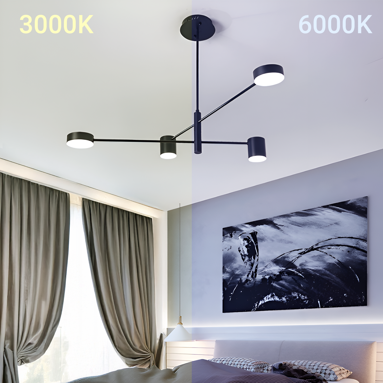 GALIOS LED csillár 48 W, 4 elem, hideg/meleg/semleges fény, fekete Modern csillárok Alapértelmezett cím Alessandro Design