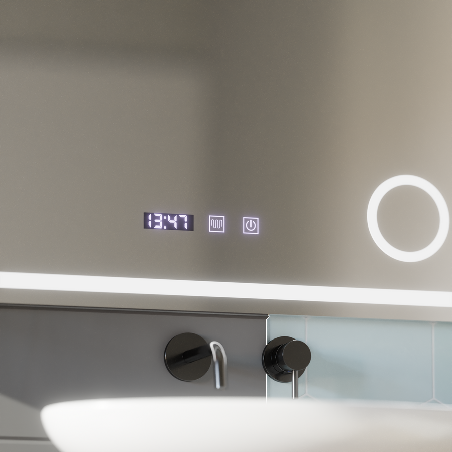 LED érintőtükör NIVERA páramentesítő rendszer, óra és hőmérséklet 80x60 cm kozmetikai nagyító tükrök Korman S alapértelmezett cím Alessandro Design