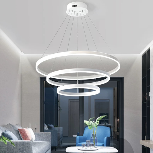 Függesztett LED-csillár távirányítóval SERENA 85W, 60cm, 3 kör, hideg/meleg/semleges fény, szabályozható, fehér, állítható magasságú LED-csillár távirányítóval Alapértelmezett cím Alessandro Design