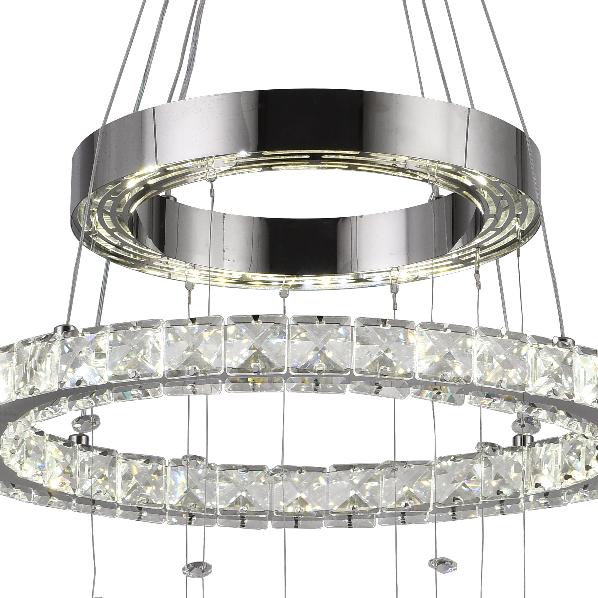 Lustra LED suspendata cu telecomanda si cristal 36W, 2 Cercuri, lumina Rece/Calda/Neutra, Dimabila, Crom Lucios, Inaltime Reglabila Lustre LED cu Telecomanda Default Title Alessandro Design