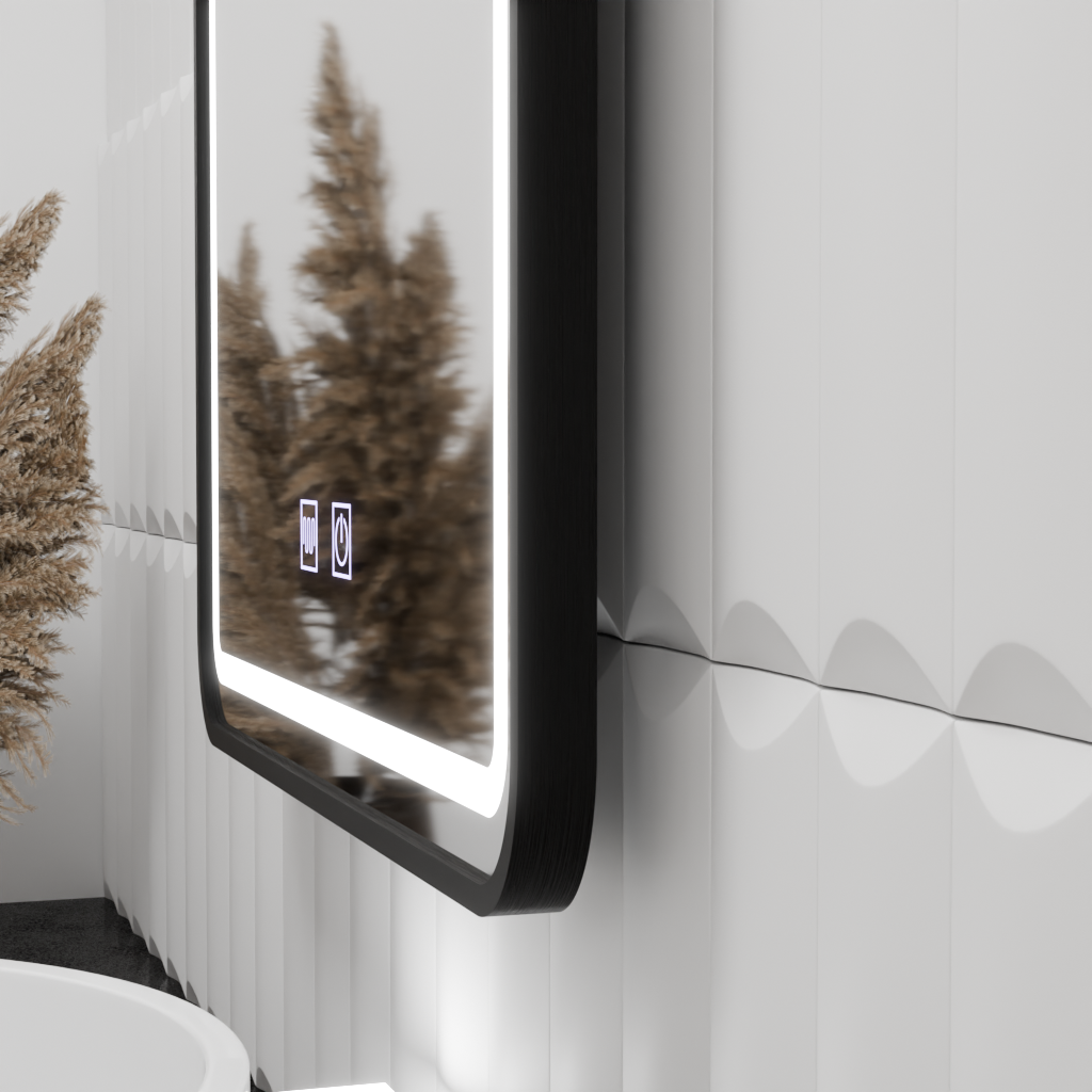 Négyszögletű LED-es tükör 80x60cm – EDGE Touch páramentesítő rendszer, fekete keretes tükrök Korman E alapértelmezett cím Alessandro Design